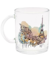 TMD HOLDINGS Watercolor Sunset Paris 18 oz Glass Mugs, Set of 4 NEW - $22.99