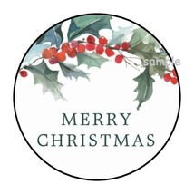 30 MERRY CHRISTMAS ENVELOPE SEALS LABELS STICKERS 1.5&quot; ROUND HOLLY GIFTS... - $7.49