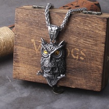 Punk Skull Owl Necklace Stainless Steel Pendant Chain Men&#39;s Vintage Jewelry Gift - £16.83 GBP