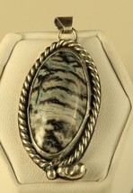 Vintage Hallmarked Sterling Silver Long Oval Cabochon Zebra Jasper Stone Pendant - £43.63 GBP