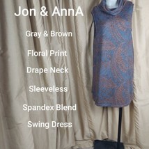 Jon &amp; Anna Gray Floral Print Sleeveless Drape Neck Swing Dress Size M - £11.06 GBP