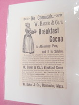 1889 Ad W. Baker &amp; Co. Breakfast Cocoa Dorchester, Mass - £6.38 GBP
