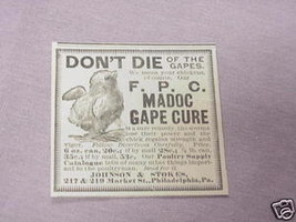 1894 F. P. C. Madoc Grape Cure Poultry Ad Philadelphia - $7.99