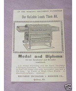 1894 Reliable Incubator &amp; Brooder Co. Ad Quincy, Ill. - £6.25 GBP