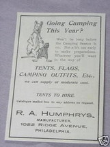 1897 Camping Equipment Ad R. A. Humphrys, Philadelphia - £6.28 GBP