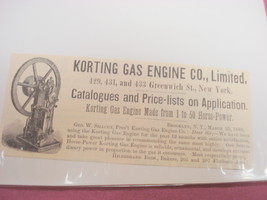 1889 Ad Korting Gas Engine Co, Ltd, N.Y. - £6.28 GBP