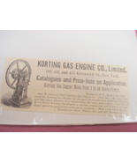 1889 Ad Korting Gas Engine Co, Ltd, N.Y. - $10.96 CAD