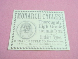 1893 Ad Monarch Cycles, Chicago Thoroughly High Grade - $7.99