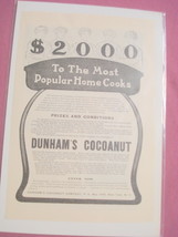 1905 Dunham&#39;s Cocoanut Cooking Contest Ad - $7.99