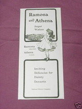 1901 Ad Ramona and Athena Sugar Wafers National Biscuit - £6.31 GBP