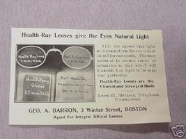 1906 Ad Health-Ray Lenses Geo. A. Barron, Boston, Mass - $7.99