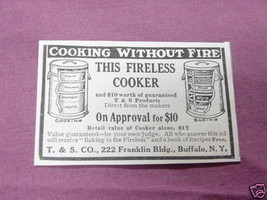 1909 Ad Fireless Cooker T. &amp; S. Co., Buffalo, N. Y. - $7.99