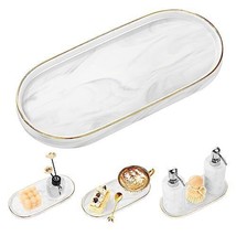 Luxspire Bathroom Vanity Tray Marble Ceramic Dresser Jewelry Dish with G... - £37.45 GBP