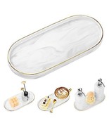 Luxspire Bathroom Vanity Tray Marble Ceramic Dresser Jewelry Dish with G... - £37.82 GBP