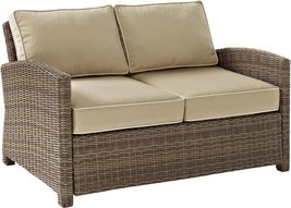 Sand Crosley Furniture Bradenton Outdoor Wicker Loveseat With Cushions. - £522.08 GBP