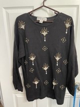 Victoria Harbour Ramie Black Gold Bead Embellished Design Black Sweater ... - £14.15 GBP