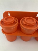 VINTAGE Tupperware Orange Shakers/Clear Lids &amp; Orange Rack #102-21/102-24, 289-8 - £23.45 GBP