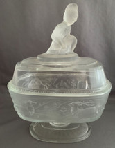 Antique EAPG Gillinder Westward Ho Pioneer Frosted Glass Lidded Compote - $22.50
