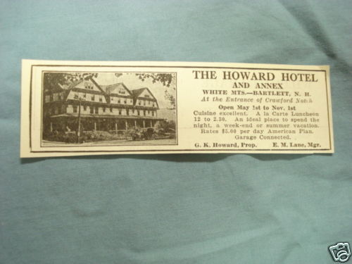 1927 Ad The Howard Hotel and Annex, Bartlett, N. H. - $7.99