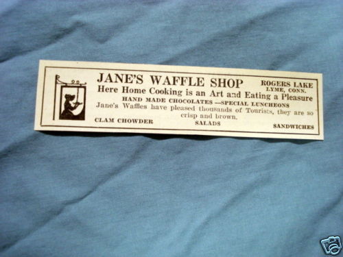 1927 Ad Jane&#39;s Wafflle Shop, Rogers Lake, Lyme, Conn. - $7.99