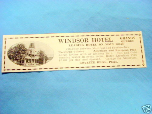 Primary image for 1927 Ad Windsor Hotel, Granby, Quebec
