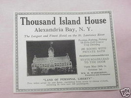 1927 Hotel Ad Thousand Island House Alexandria Bay, N. - $7.99