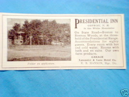 1927 Ad Presidential Inn, Conway, N. H. - $7.99