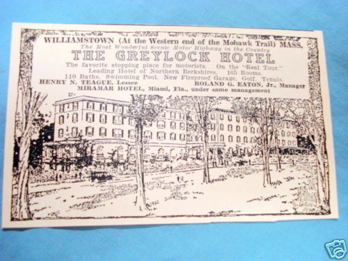 1927 Ad The Greylock Hotel, Williamstown, Mass. - $7.99