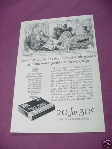 1923 Ad Pall Mall Famous Cigarettes - $7.99