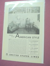 1930&#39;s United States Lines Ad &quot;Tourist Class&quot; - £6.37 GBP