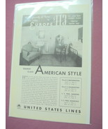 1930&#39;s United States Lines Ad &quot;Tourist Class&quot; - $7.99