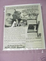 1939 Ad Univex Movie Camera - £6.25 GBP