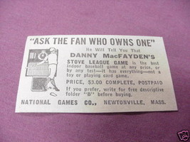 1931 Ad Danny MacFayden&#39;s Stove League Game - £6.37 GBP