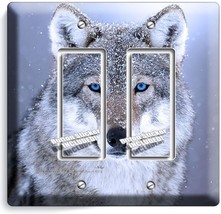 WILD GRAY BLUE EYE WOLF SNOW DOUBLE GFI LIGHT SWITCH WALL PLATE COVER HO... - $13.01