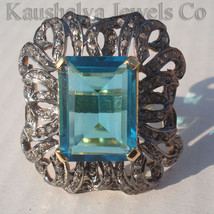 Victorian 2.52ct Rose Cut Diamond Blue Topaz Sparkling Wedding Elegant Ring - $615.88