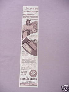 1940 Ad Rubber Gloves Seamless Rubber Co. New Haven Ct - $7.99