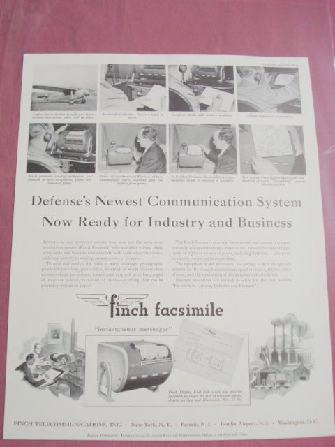 1941 Ad Finch Facsimile Defense&#39;s Communication System - $7.99
