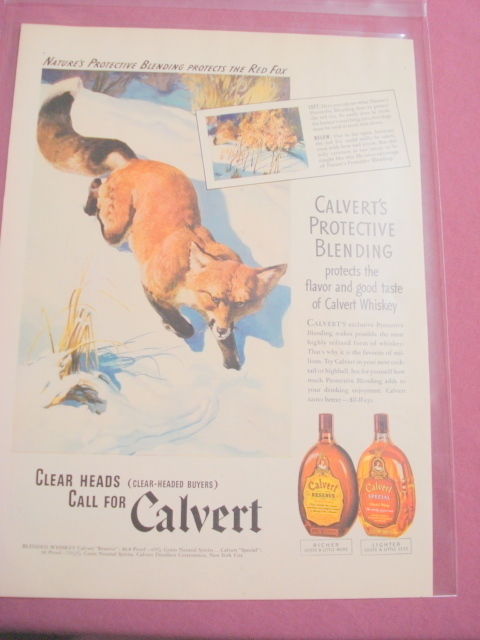 1941 Calvert Whiskey Ad Featuring A Red Fox - $7.99
