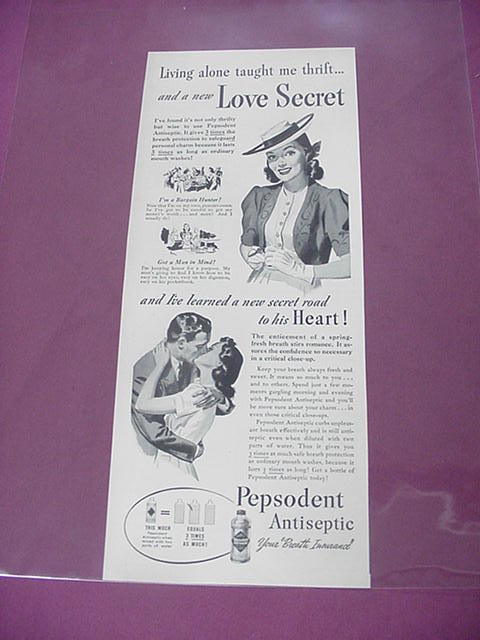 1940 Pepsodent Antiseptic Ad Your Breath Insurance - $7.99