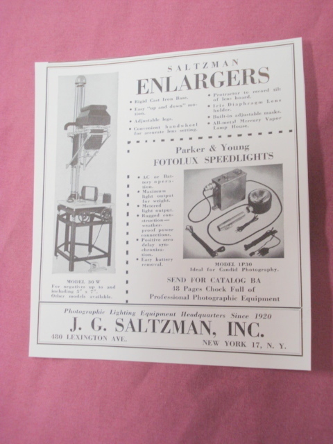 1949 Ad Saltzman Enlargers for Photos, J. G. Saltzman - $7.99