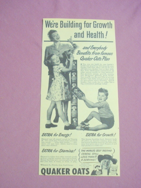 1948 Quaker Oats Ad Building for Growth and Health - $7.99