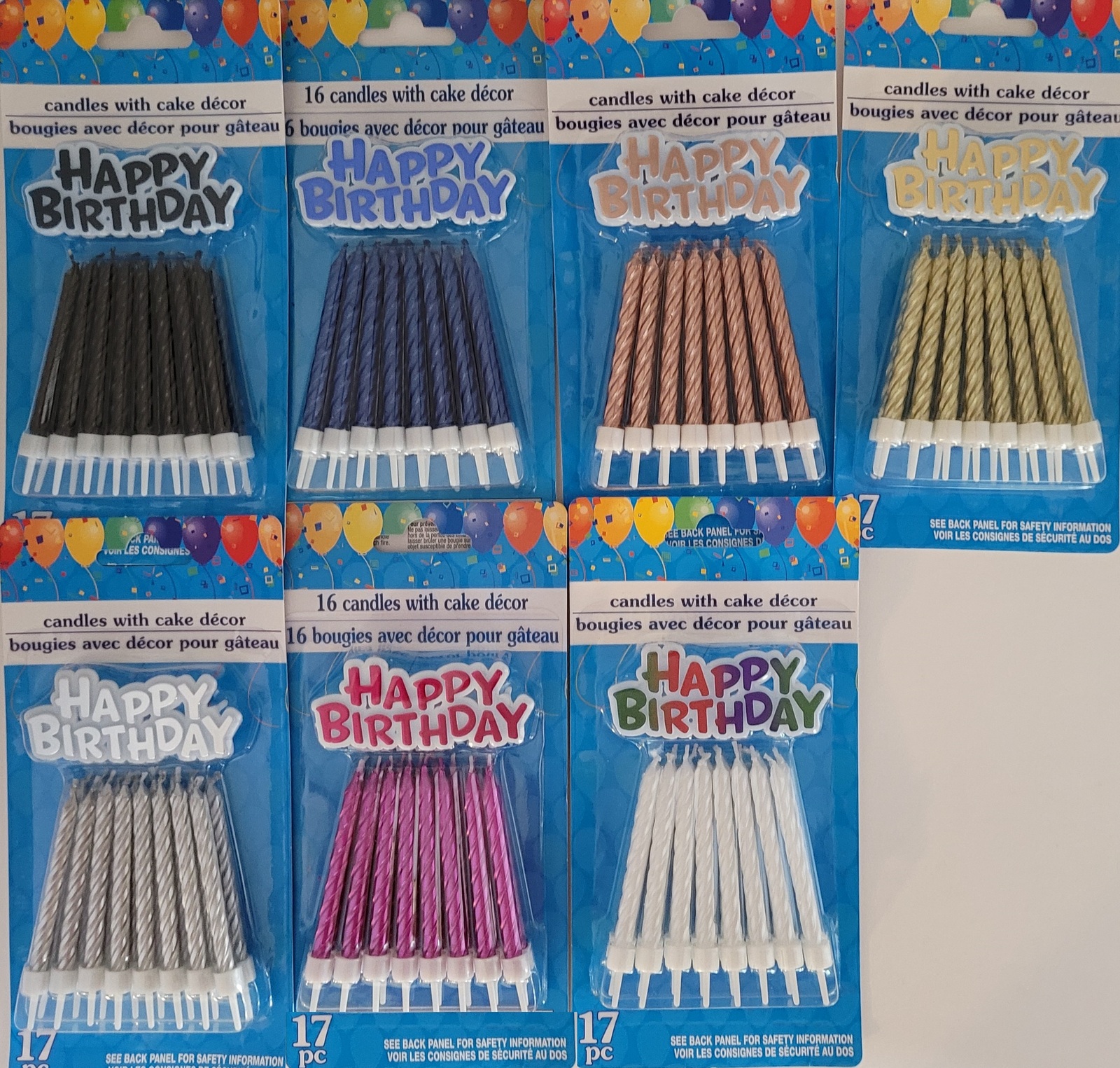 Birthday Spiral Candles 3" Black, Blue, Pink, White, Silver, Copper or Gold 16Ct - $2.96 - $3.46