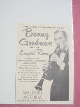 1956 Ad Benny Goodman at The Waldorf Astoria NYC - $7.99