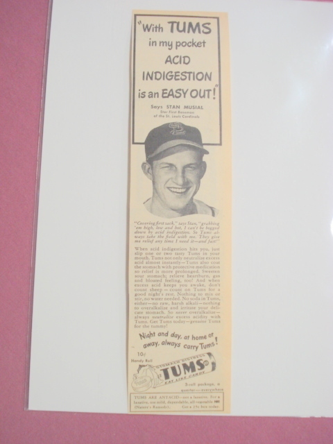 Stan Musial 1950&#39;s Tums Ad St. Louis Cardinals - $7.99