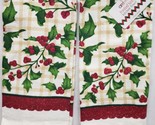 Set of 2 Same Printed Kitchen Towels(15&quot;x25&quot;)CHRISTMAS HOLLY BERRIES &amp; L... - £9.33 GBP