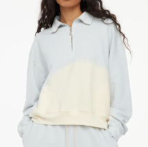 Lacausa Womens Cosmo Zip Up Top 1/4 Zip Organic Cotton Pullover Blue Ivory XS - £22.81 GBP