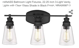 Hanass MBA99987-3, 3-Light Vanity Light Black Clear Glass Shades New in the Box - £45.03 GBP