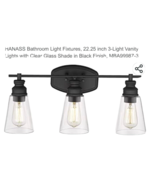 Hanass MBA99987-3, 3-Light Vanity Light Black Clear Glass Shades New in ... - £45.66 GBP