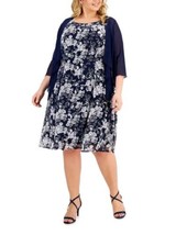 Connected Plus Size 2-Pc Floral Dress &amp; Mesh Jacket Navy White Size 16W - $43.54