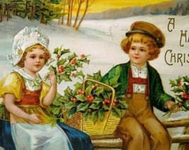Christmas Postcard Unsigned Ellen Clapsaddle Children Seat On Bench Series 912 - £23.40 GBP